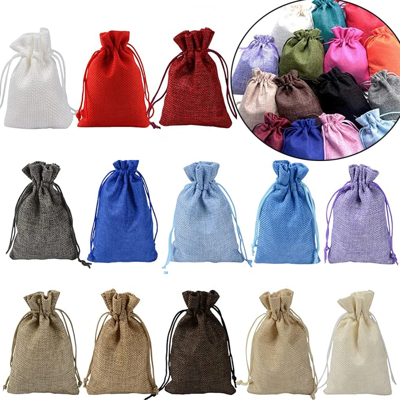 Jute Bag Packaging - 10/5Pcs Jute Drawstring ธรรมชาติ Burlap กระเป๋า