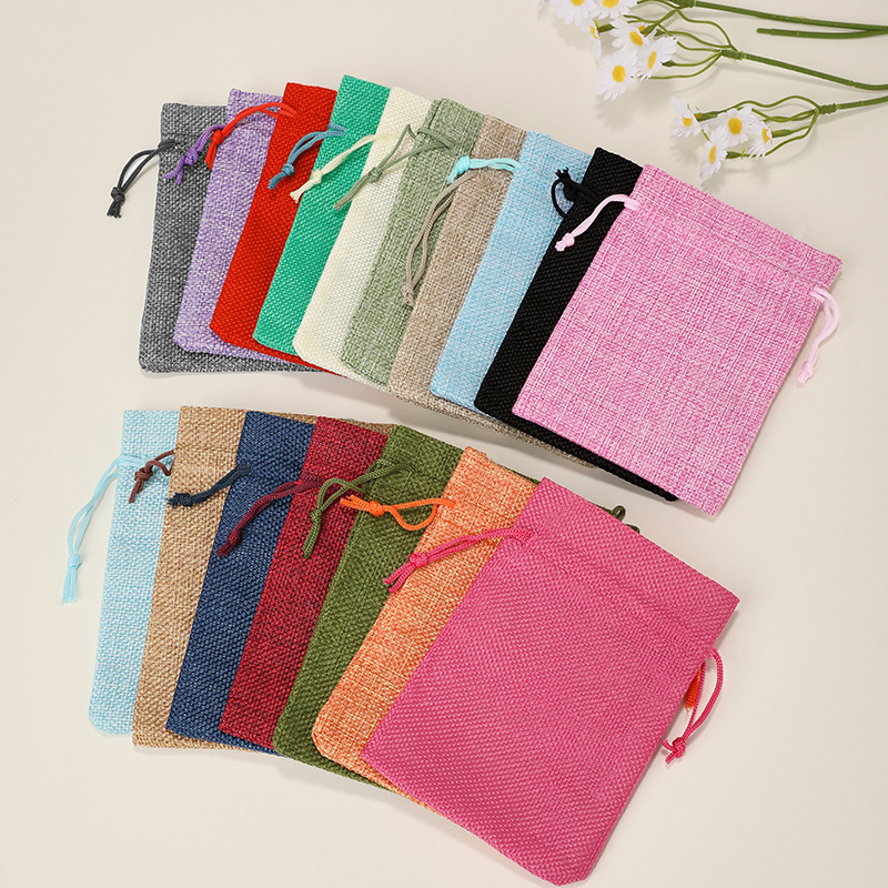 Jute Bag Packaging - ถุงของขวัญทำจากปอกระเจาธรรมชาติ 10/5 ชิ้น ถุงผ้าลินินทำมือแบบมีเชือกผูก ถุงใส่ของขวัญและเครื่องประดับ