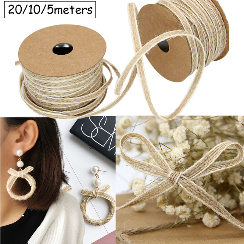 Jute Bag Packaging - 20/10/5M เชือกปอกระเจาธรรมชาติสายไฟ Twine Burlap ริบบิ้นหัตถกรรม DIY