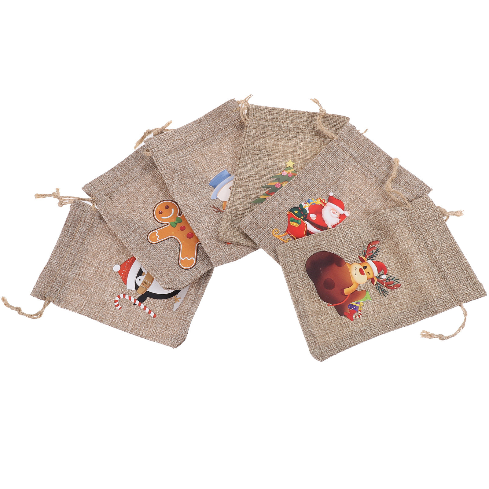 Jute Bag Packaging - ชุดถุงของขวัญคริสต์มาส ถุงผ้ารูดสำหรับบรรจุของขวัญ วัสดุปอกระเจาทนทาน โซลูชั่นการจัดเก็บ ของชำร่วยในวันหยุด