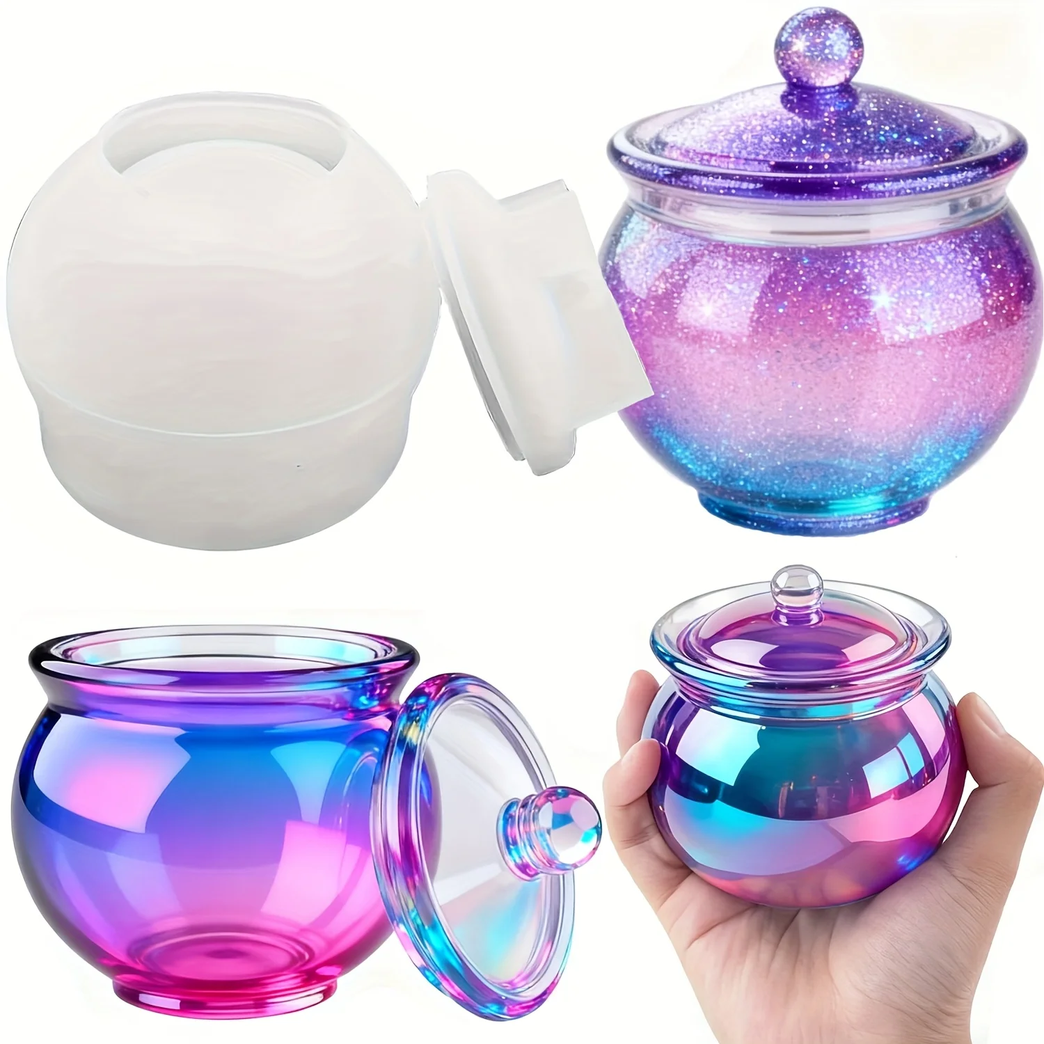 Candle Making Design - แม่พิมพ์เรซิ่นทรงกลม 1 ชุด พร้อมฝาปิด กล่องเก็บเครื่องประดับ DIY