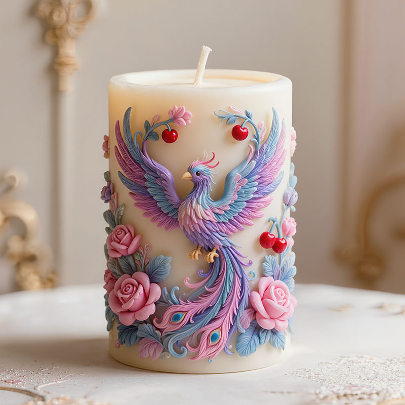 Candle Making Phoenix - แม่พิมพ์ซิลิโคนสำหรับทำเทียนหอมรูปนกฟีนิกซ์ที่กางปีกและมีดอกกุหลาบอยู่รอบๆ นั่น ของตกแต่งเทียนหอมธีมสัตว์และดอกไม้ แม่พิมพ์ซิลิโคน DIY