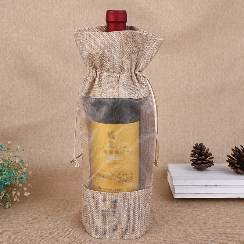 1Pcs เทียม Jute กระเป๋าขวดไวน์ - Jute Bag Packaging บทวิจารณ์และราคา