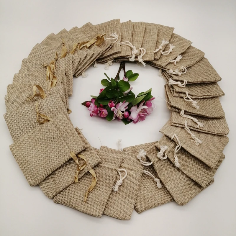 200 ชิ้นผ้าไหมริบบิ้นผ้าฝ้าย D - Jute Bag Packaging บทวิจารณ์และราคา